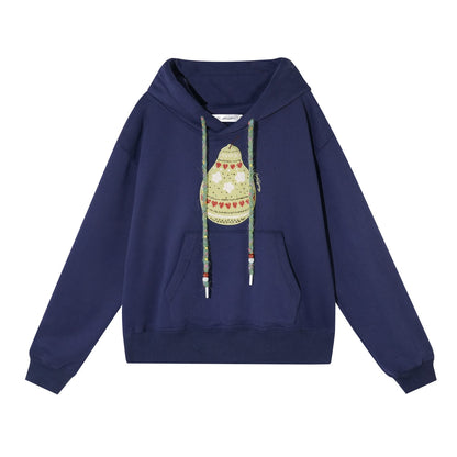Brushed Fair Isle Knit Hooded Sweatshirt