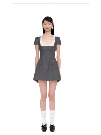 Ruffled Short-Sleeve A-Line Dress