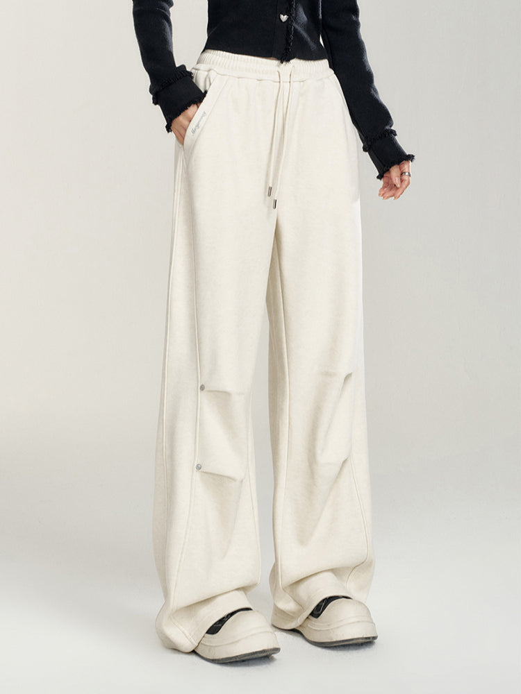 Pleated Fleece-Lined Wide-Leg Pants