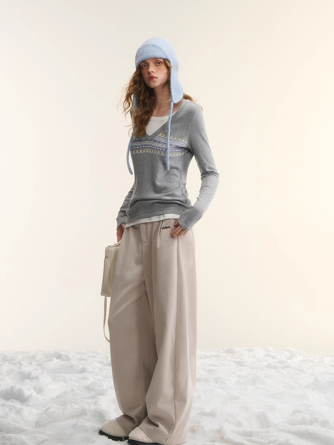 Contrast-Layered Long-Sleeve Tee