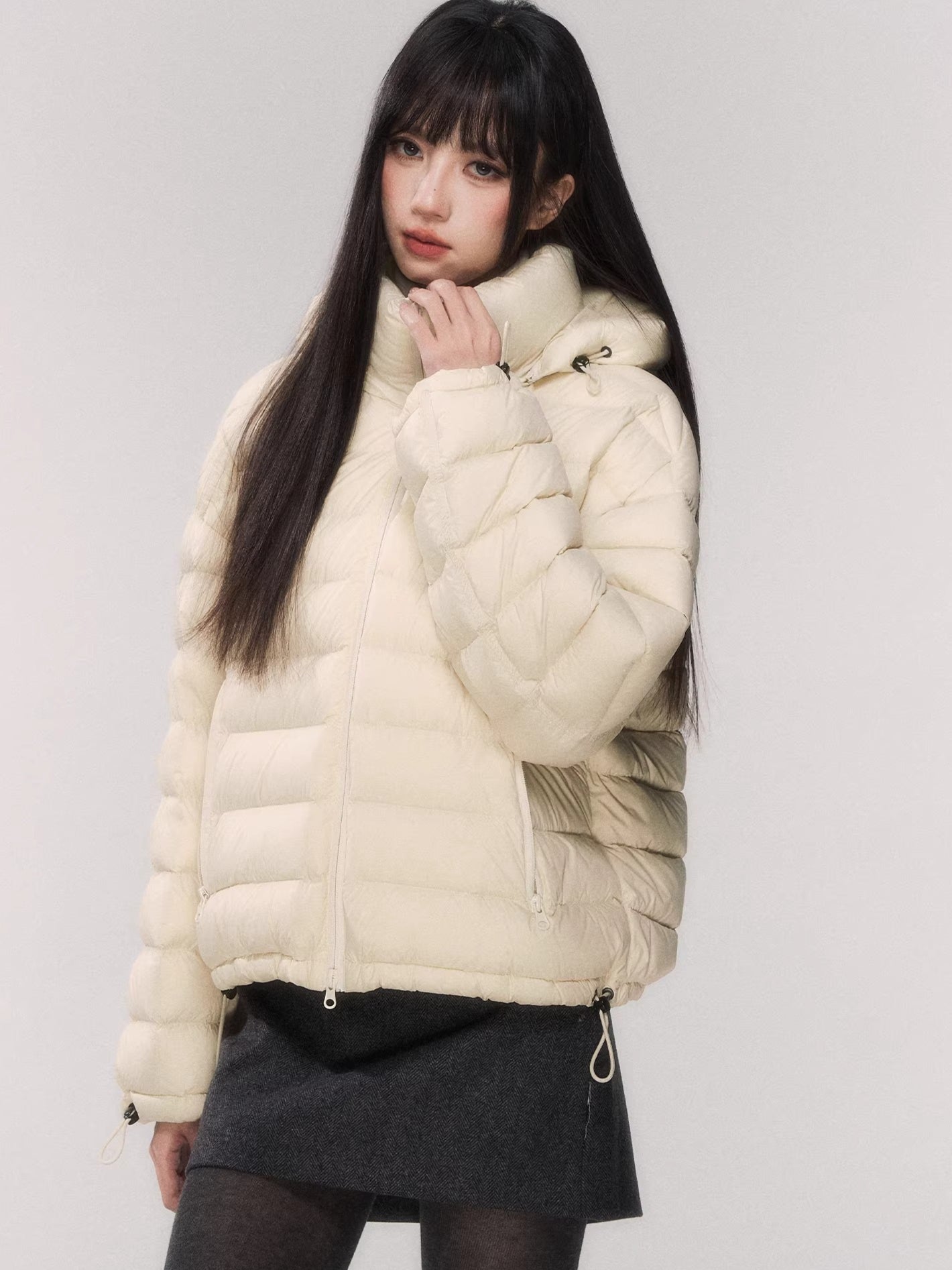White Duck Down Hooded Puffer Jacket