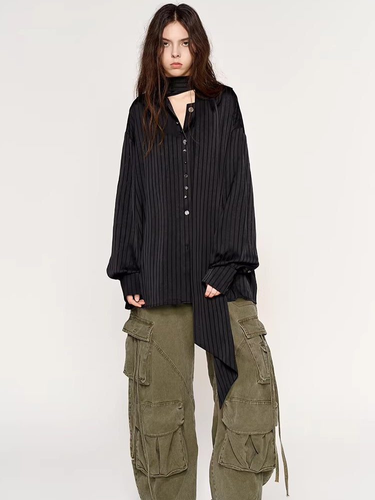 Silk-Feel Deconstructed Collar Shirt