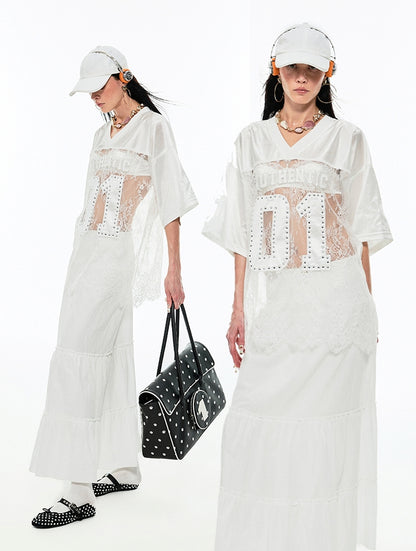 White Elastic-Waist A-line Pleated Midi Skirt - CHINASQUAD