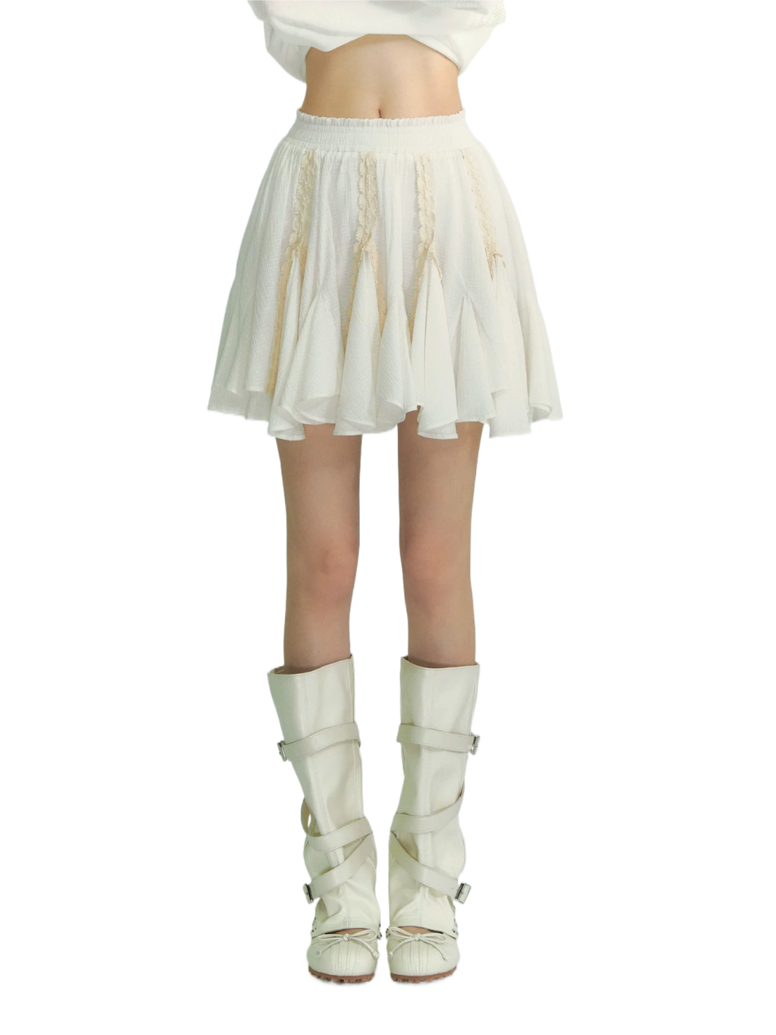 Lace Patchwork Asymmetric Hem Mini Skirt