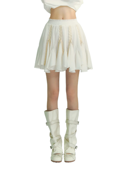 Lace Patchwork Asymmetric Hem Mini Skirt