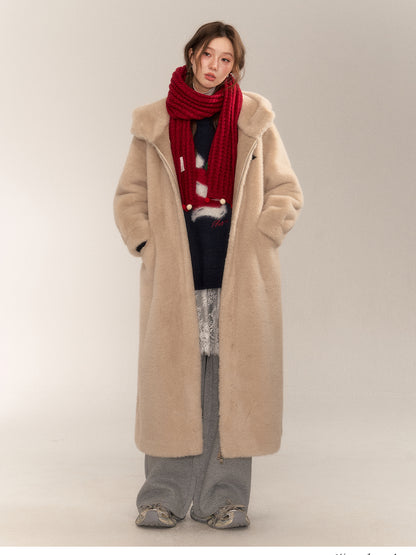 Apricot Faux Fur Long Coat