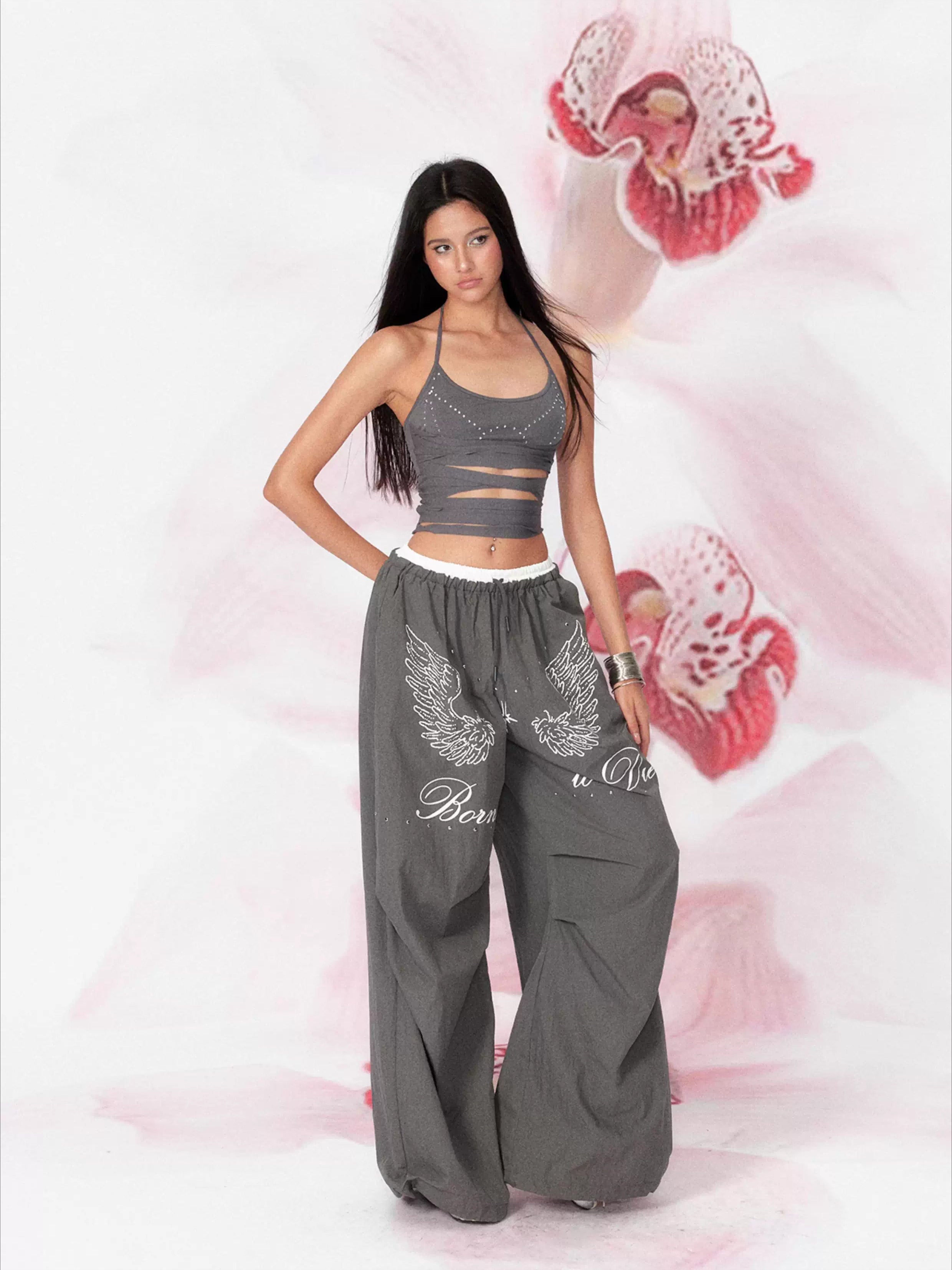 Cotton Cut-Out Rhinestone Halter Knit Cami Top