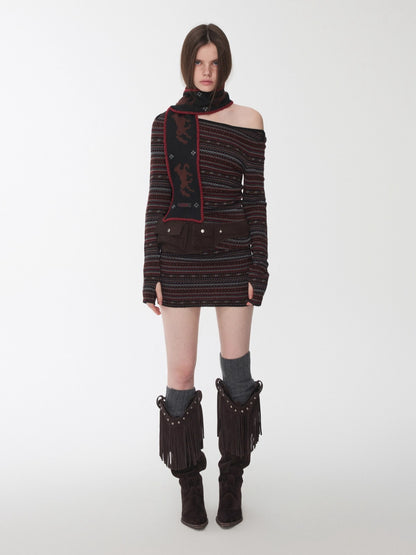 Fair Isle Off-Shoulder Jacquard Knit Dress