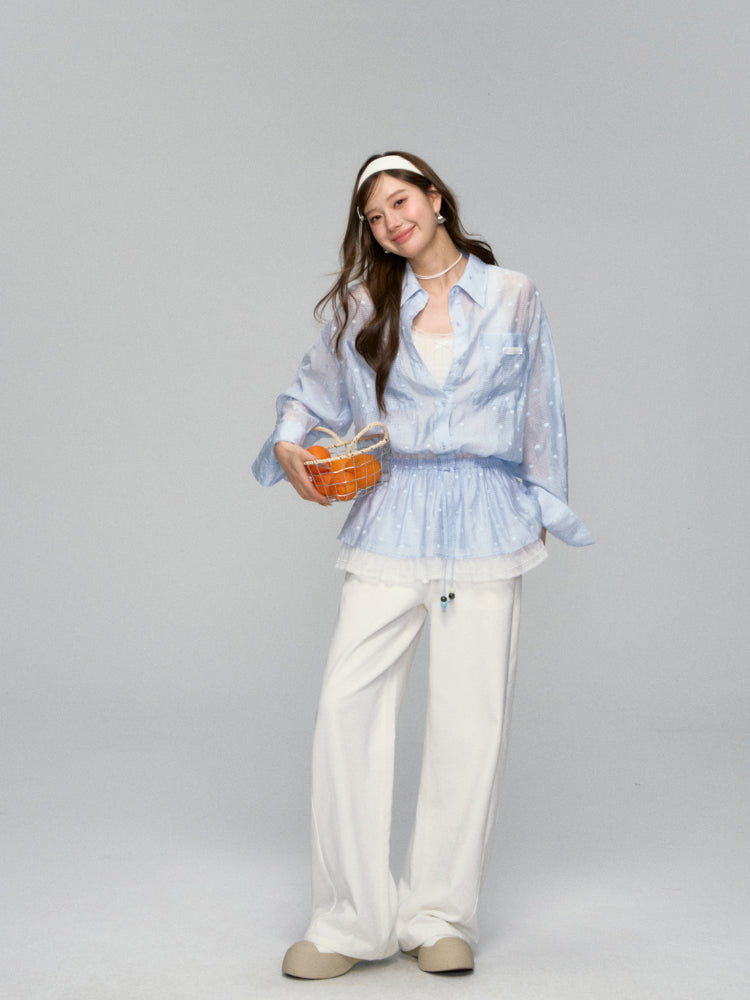 Lapel Plaid Lace-Trimmed Sunscreen Shirt