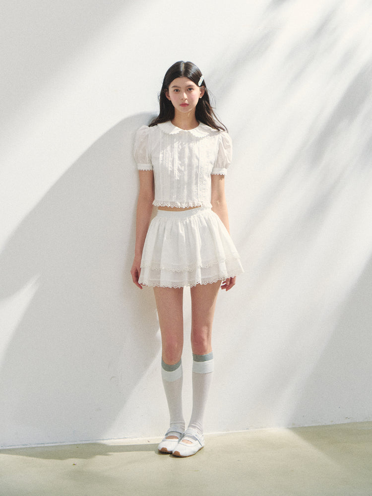 White Cotton Embroidered Shirt &amp; Skirt Set