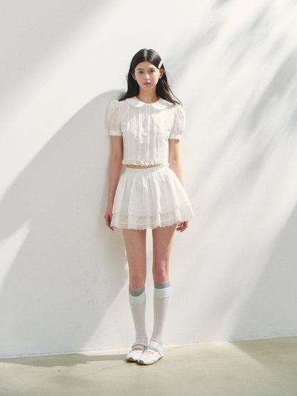 White Cotton Embroidered Shirt &amp; Skirt Set