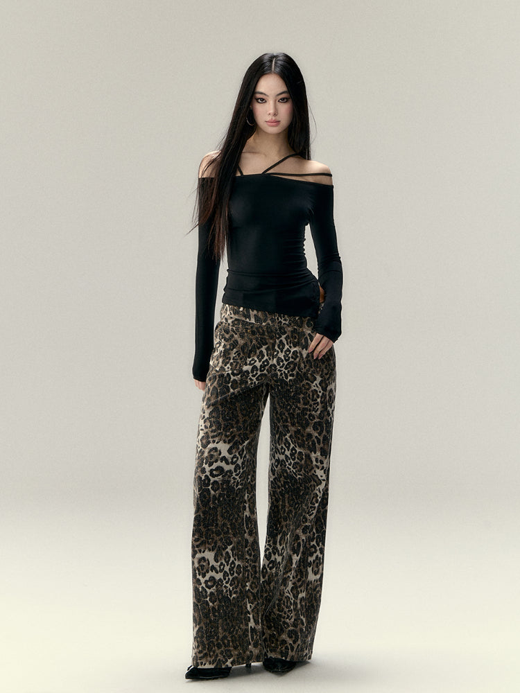 Leopard Print Camo Wide-Leg Cargo Pants