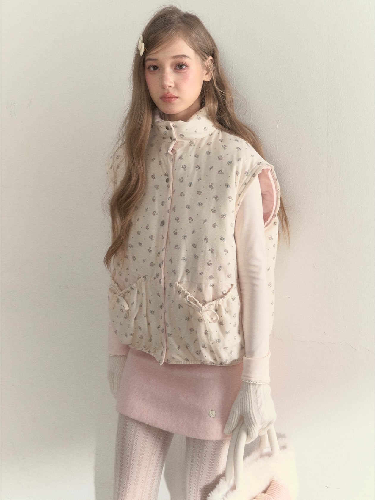 Pink Detachable-Sleeve Corduroy Floral Reversible Jacket