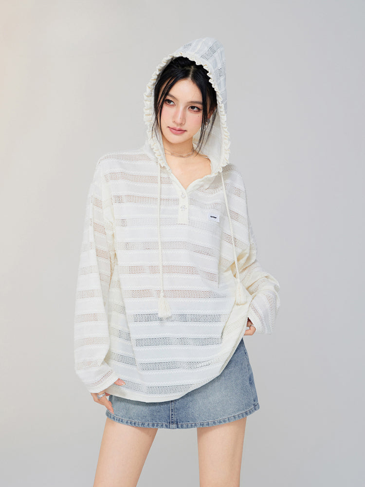 Hollow-out Silhouette Hooded Sunscreen Top