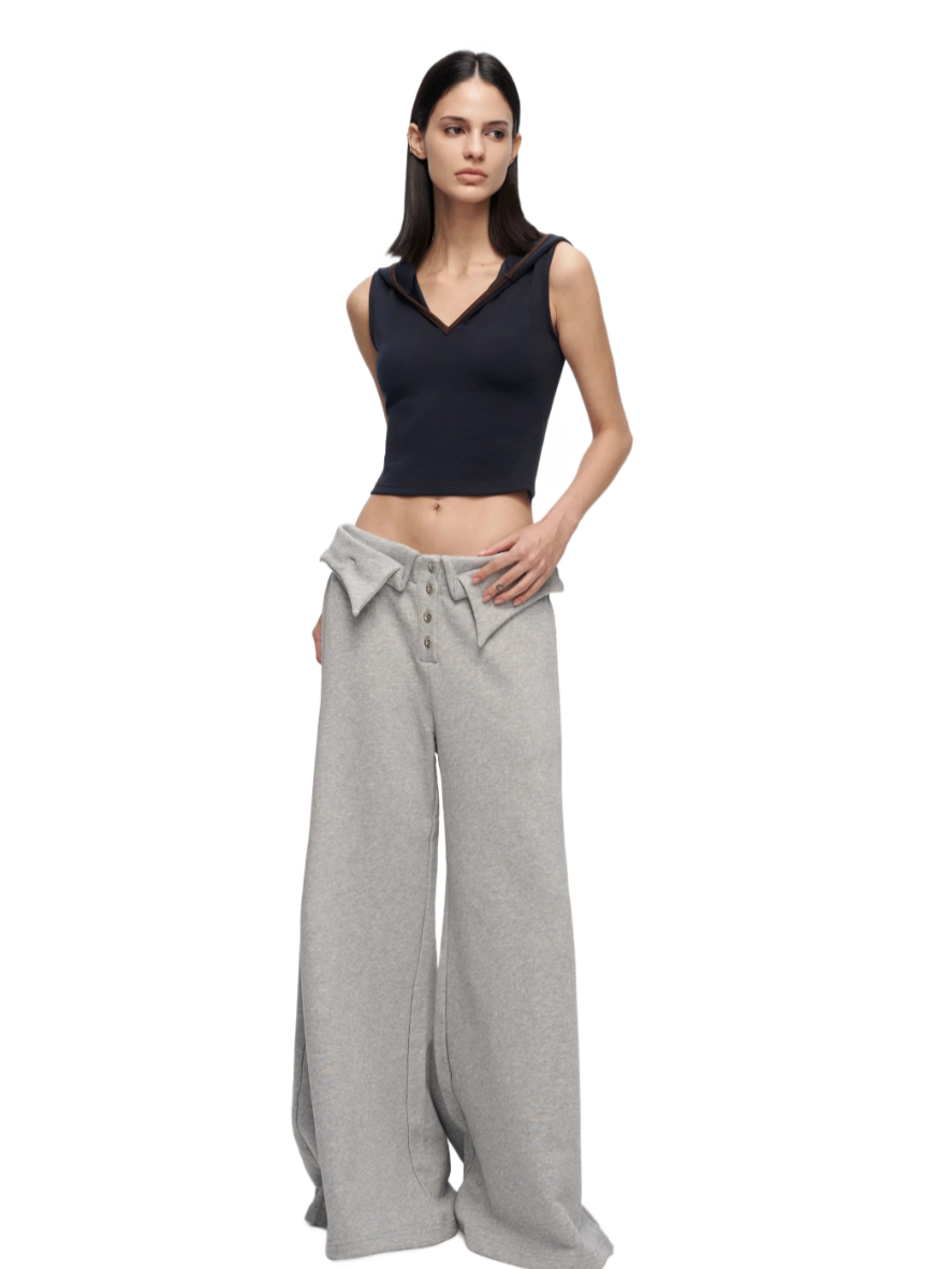 V-Cutout Hooded Sleeveless Trim Top In Dark Blue