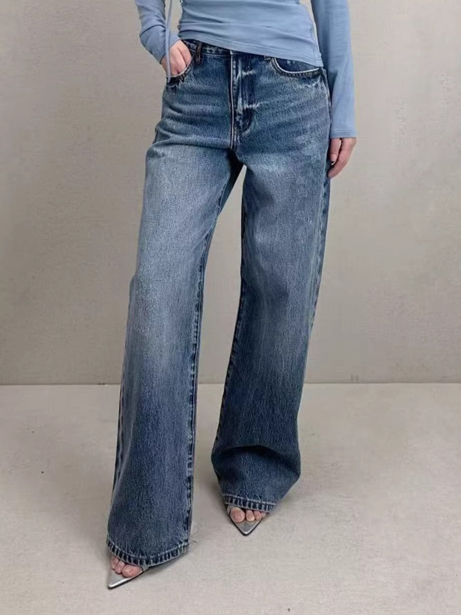 Washed Granite Straight-Leg Denim Jeans