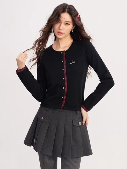 Lace-Trim Patchwork Knit Crewneck