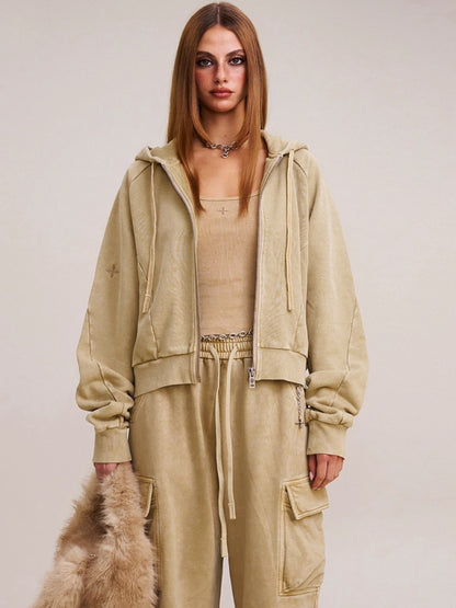 Wild Vintage Zip-up Cropped Hoodie