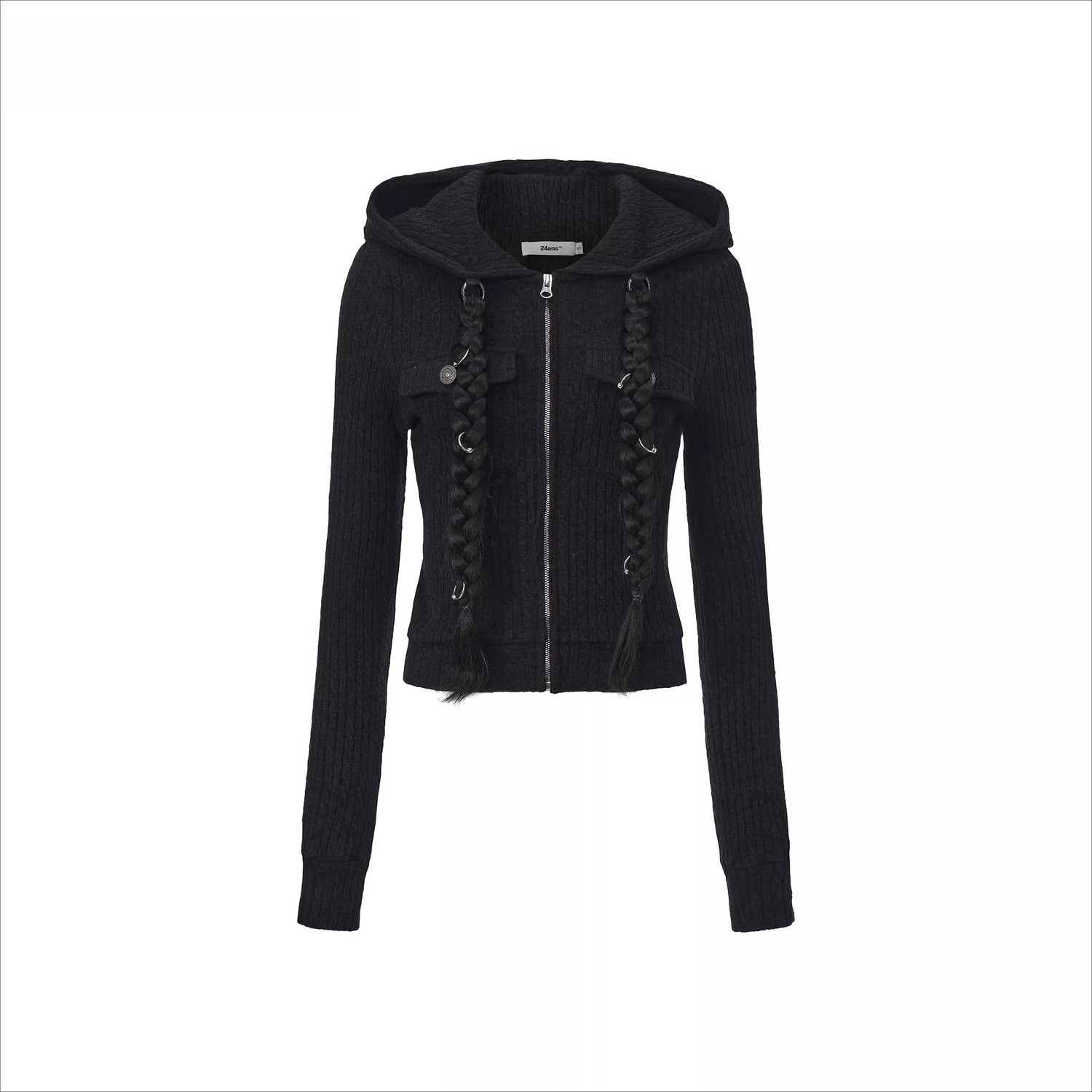 Detachable Braid-Detail Slim Knit Cardigan