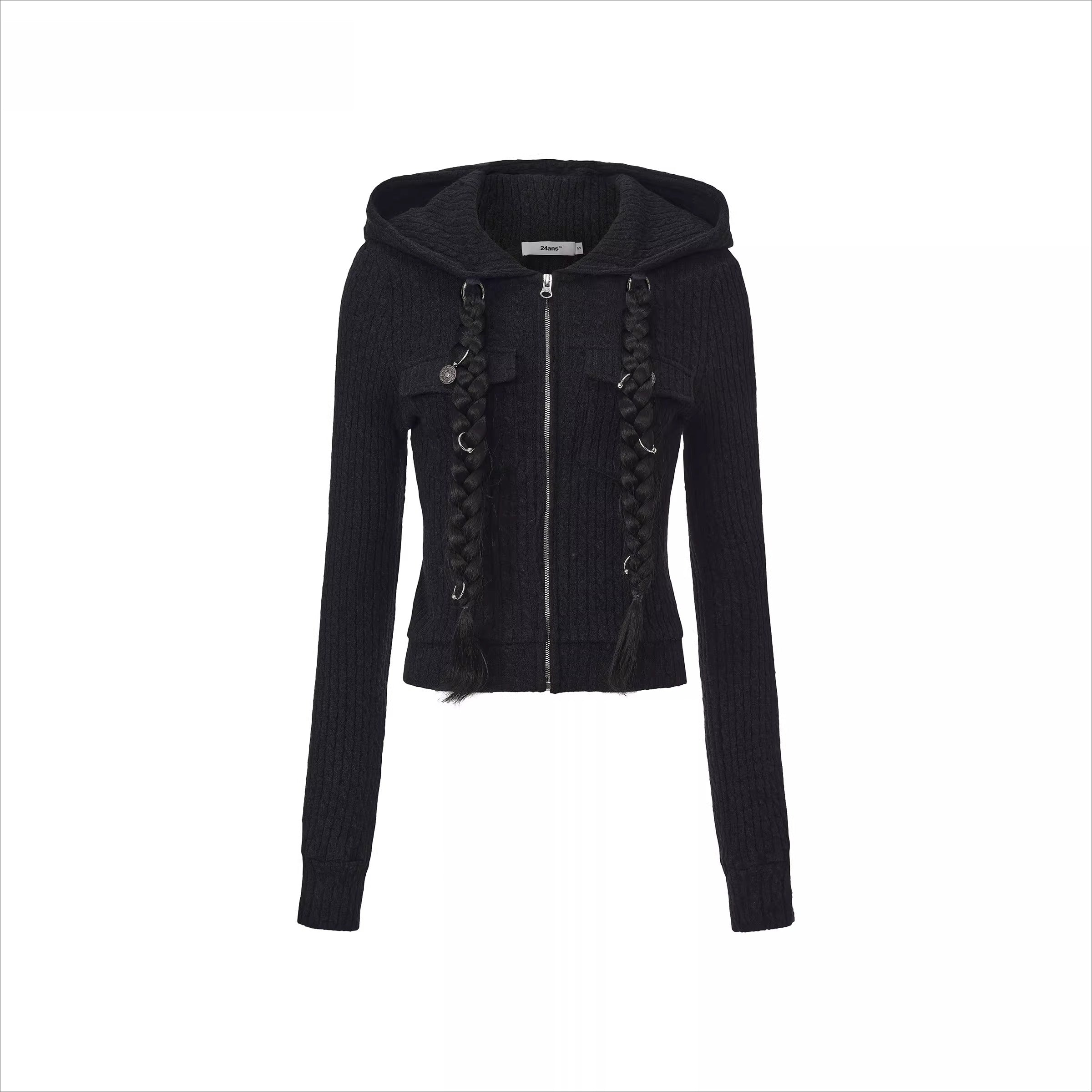 Detachable Braid-Detail Slim Knit Cardigan