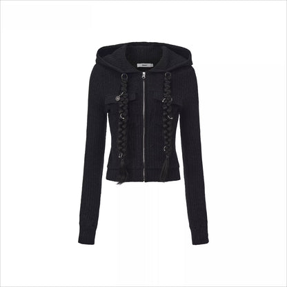 Detachable Braid-Detail Slim Knit Cardigan