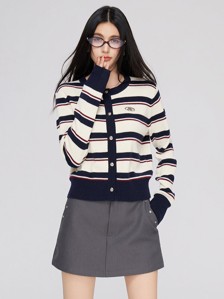 Color-Block Striped Knit Cardigan