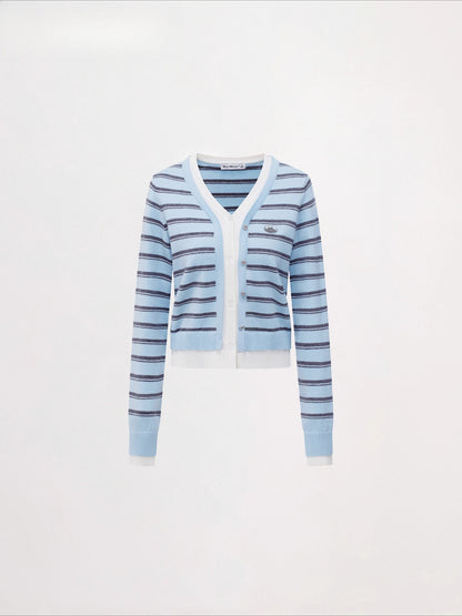 Striped Layered-Effect V-Neck Knit Cardigan