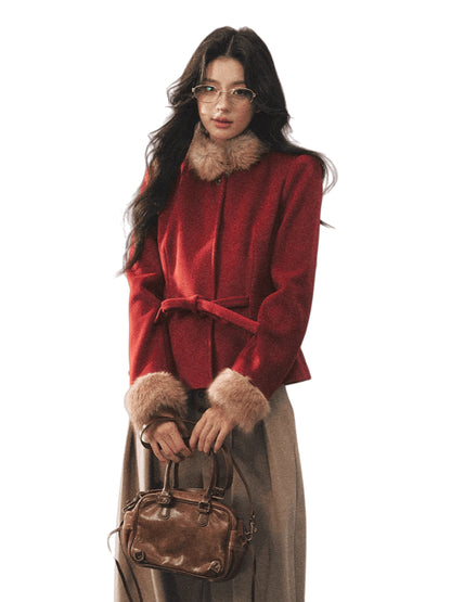 Two-Tone Tie-Detail Wool-Blend Jacket