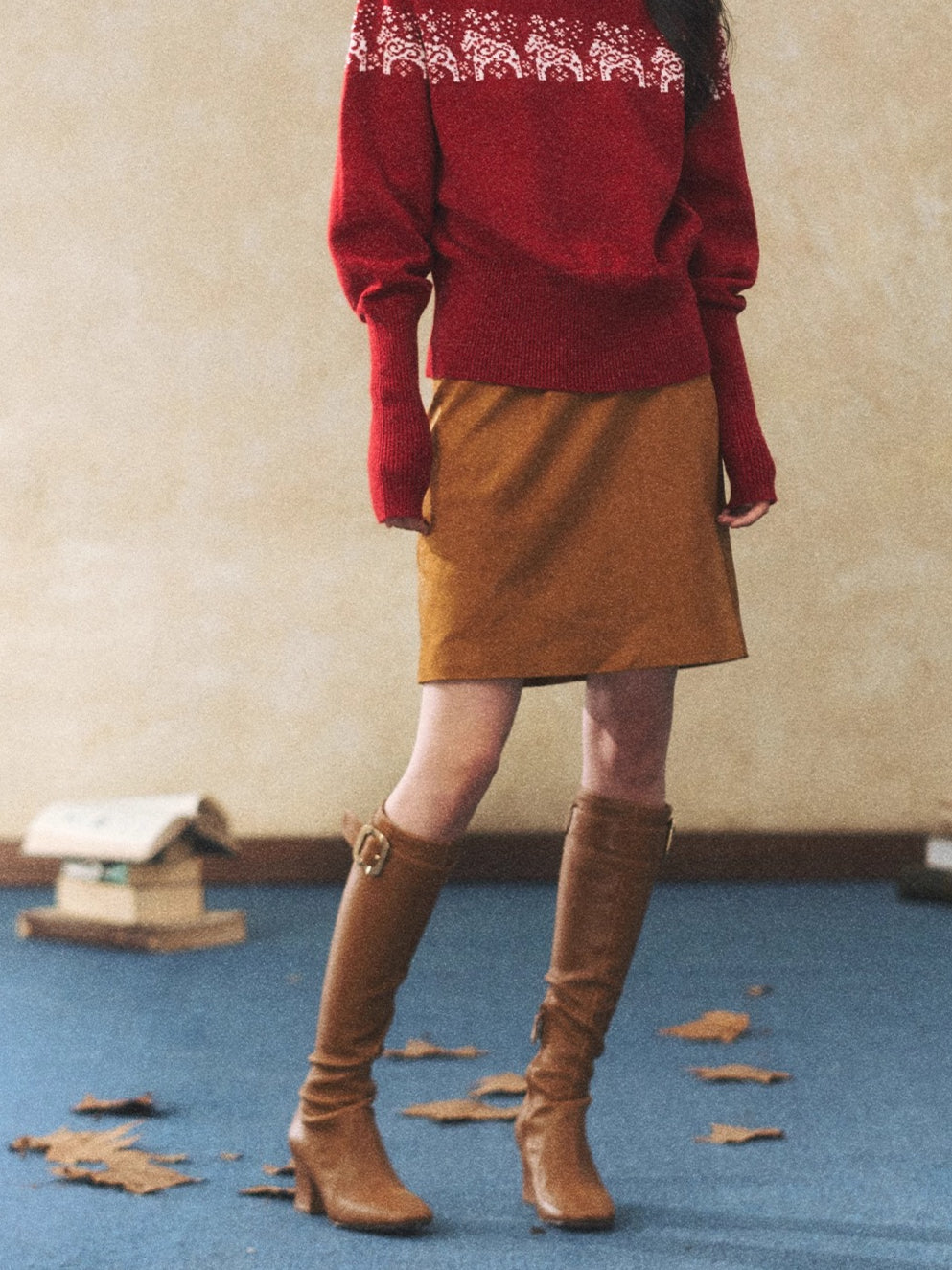 Vintage Faux Suede Midi Skirt