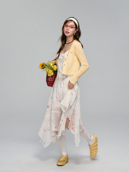 Irregular Floral Chiffon Dress