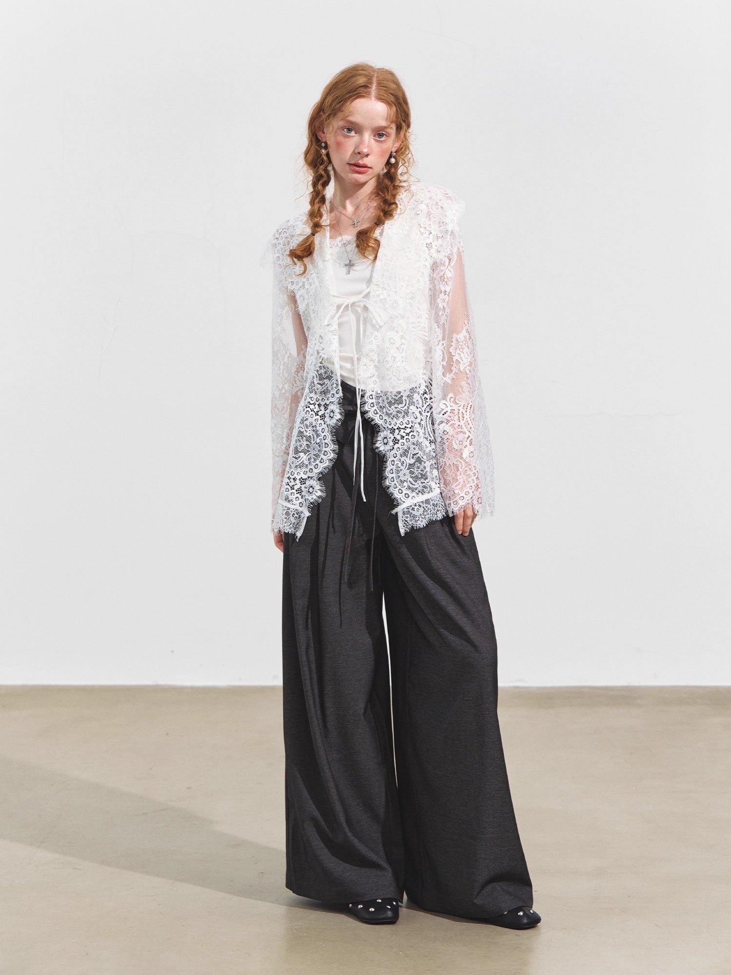 Hooded Lace Panel Overlay Blouse