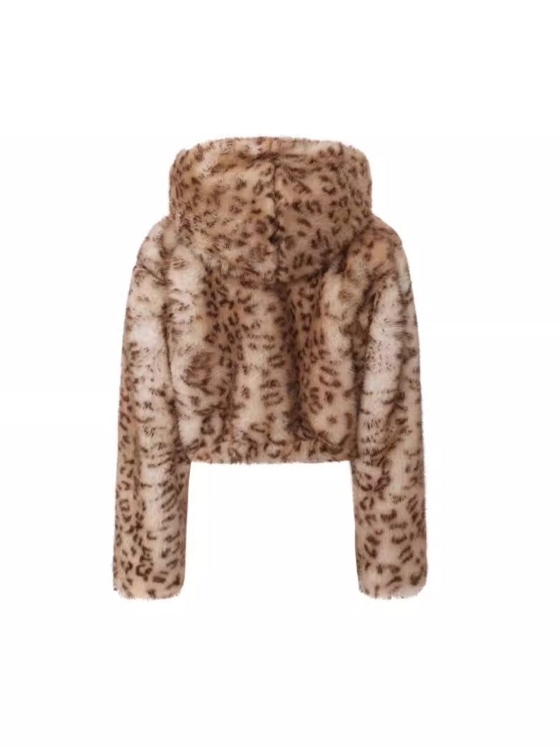 Leopard-Print Hooded Knit Jacket