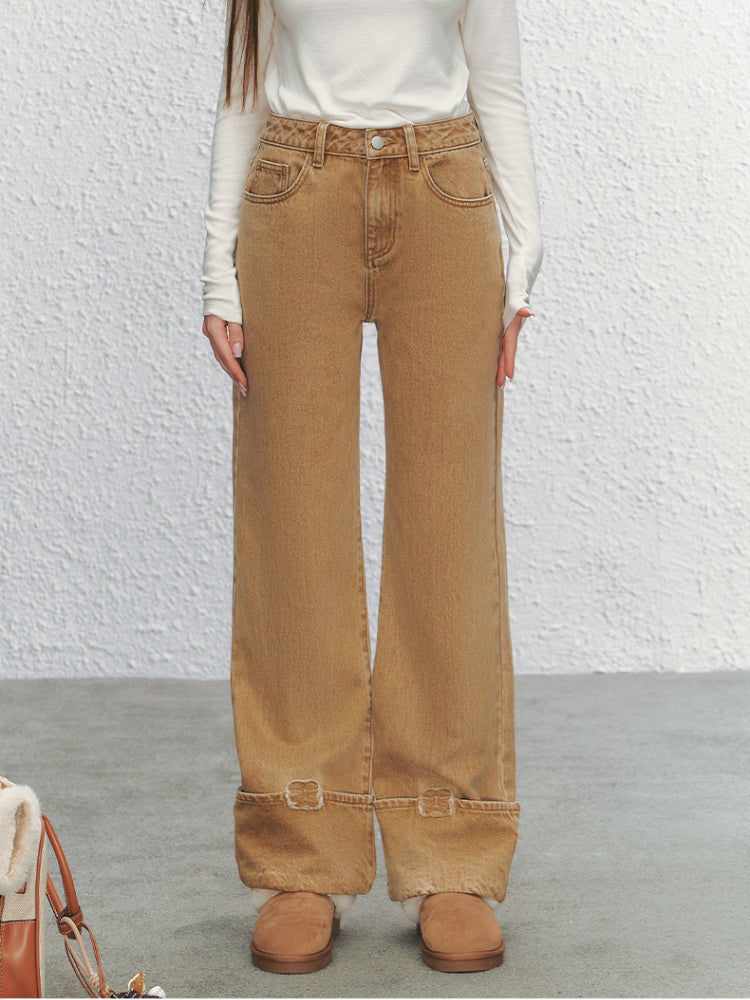 Embroidered Wide-Legged Flared Denim Pants