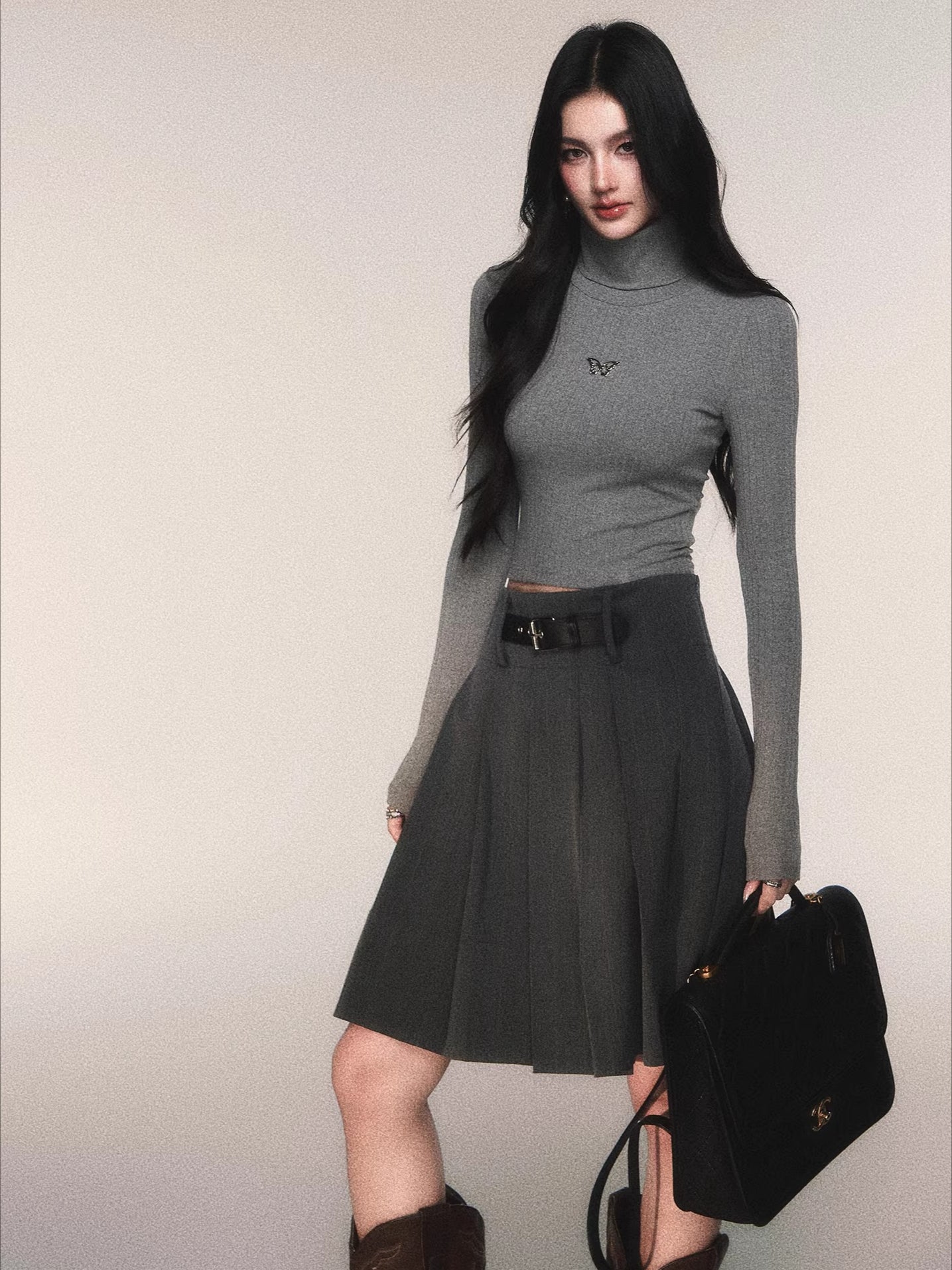 Ribbed Turtleneck Slim-Fit Knit T-Shirt