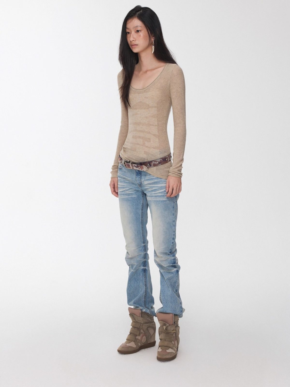 Vintage Pleated Washed Slim Curved Denim Pants