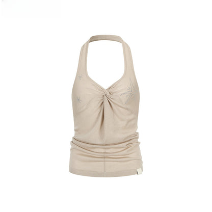 Rhinestone Knot Halter Knit Vest