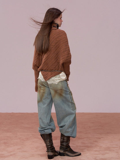 Leather-Buckle Thickened Cape Sweater