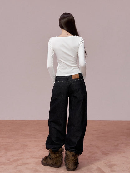 Double-Waist Vintage Wide-Leg Jeans