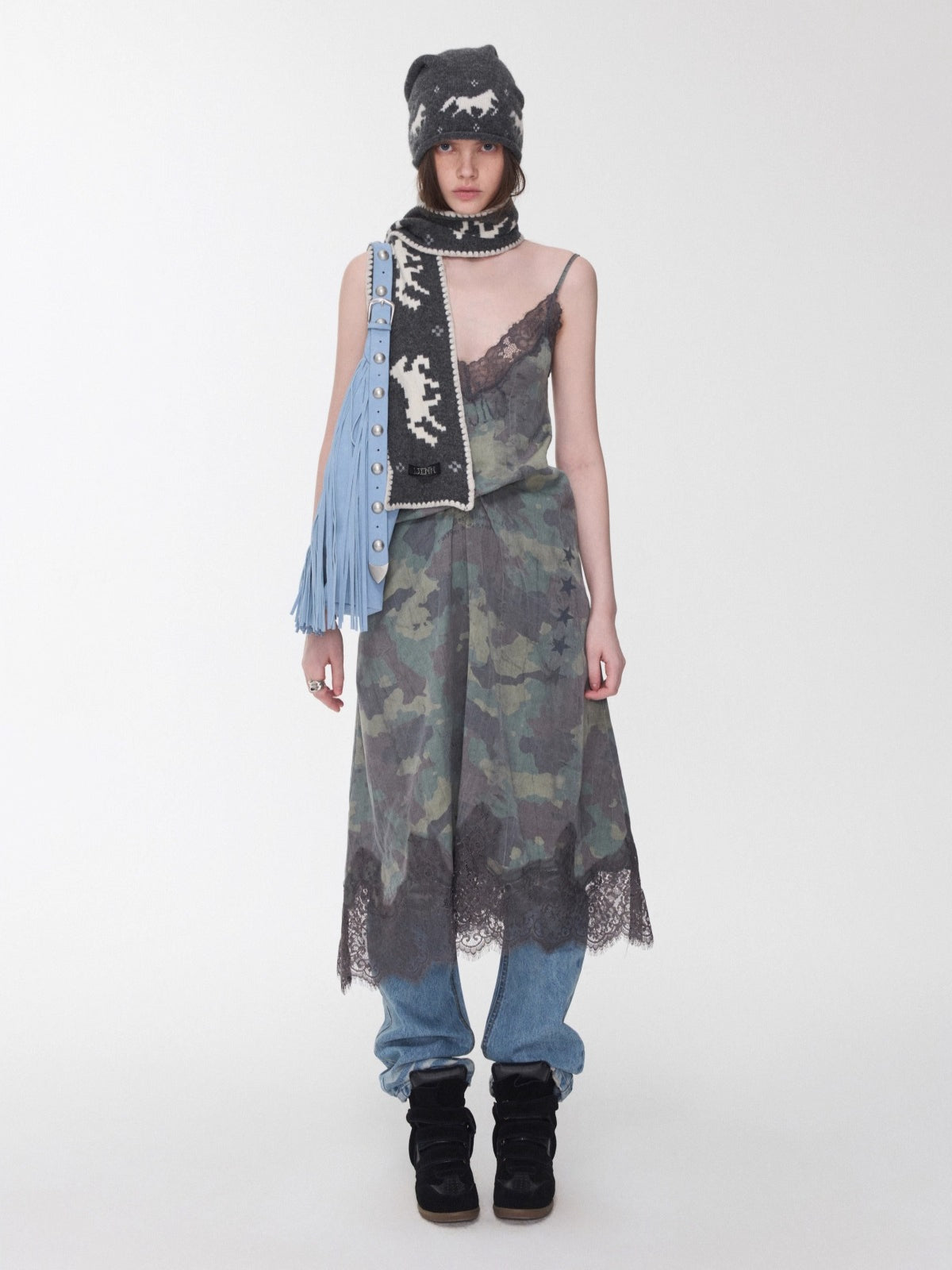 Fair Isle Pony Jacquard Knit Scarf