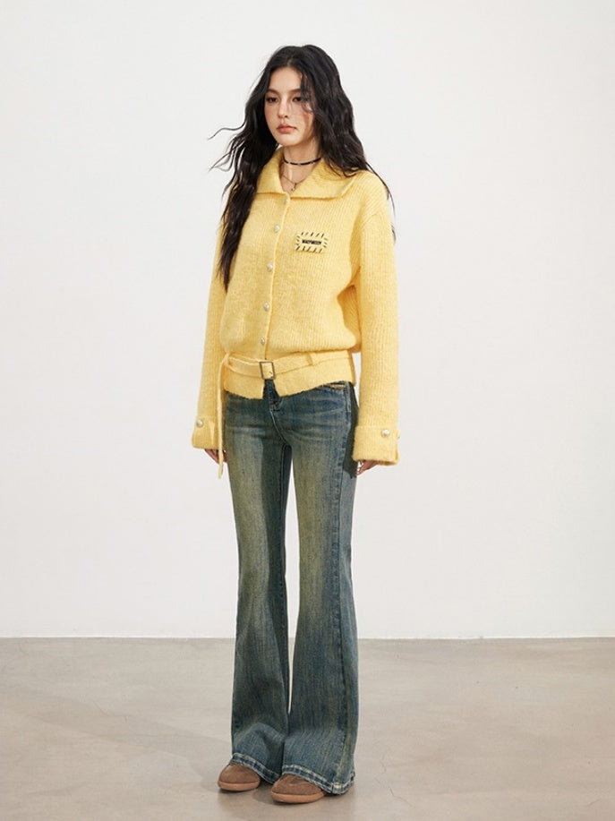 Belted Wool-Blend Knit Cardigan