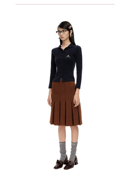 Collared Wool-Blend Fitted Knit Cardigan