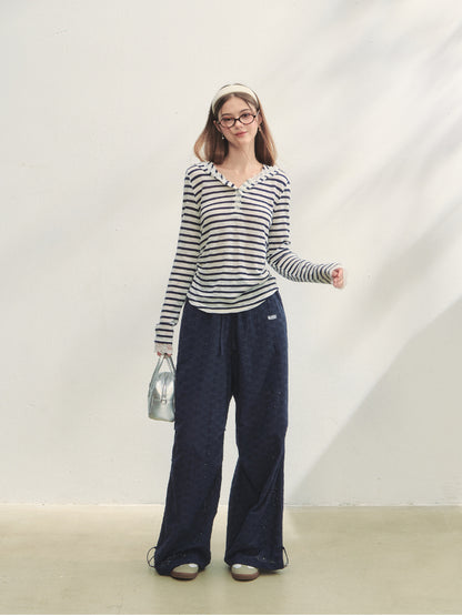 Hollow Embroidery Tie-up Casual Pants - CHINASQUAD