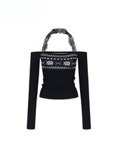 Lace Halter Two-way One-shoulder Sweater - CHINASQUAD