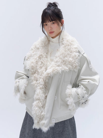 Faux Fur Leopard-Panel Parka Jacket