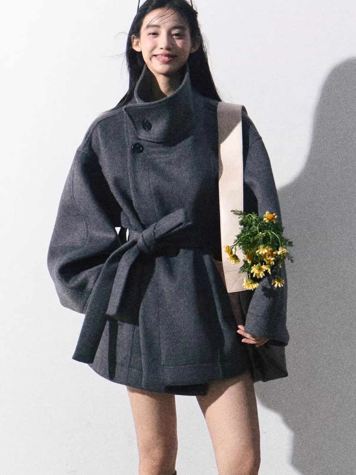 Heavyweight Wool Stand-Collar Short Coat