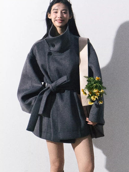 Heavyweight Wool Stand-Collar Short Coat