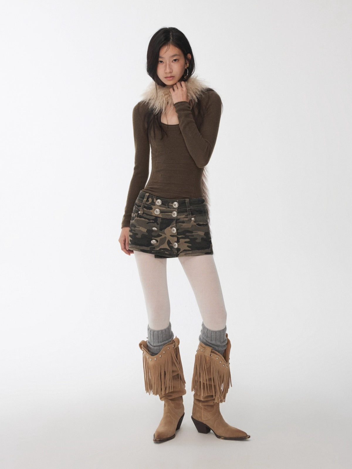 Ombre Shearling Wool Long Scarf
