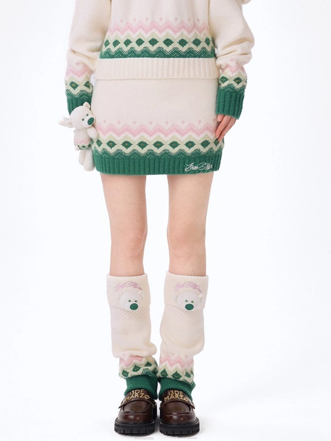 Jacquard A-Line Knit Mini Skirt