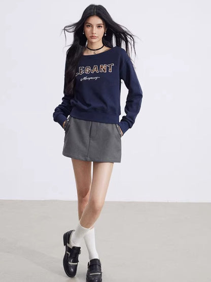 Off-Shoulder Letter-Print Cropped Sweatshirt