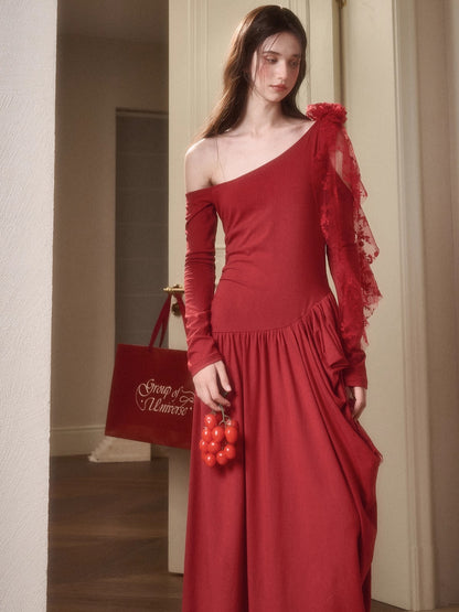 Berry Glaze Off-Shoulder Knit Maxi Dress